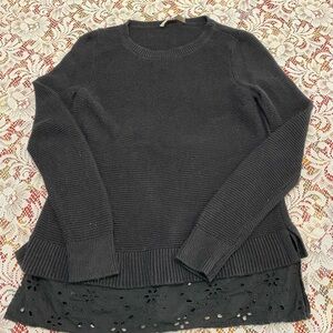 Loft Womens Sweater Detail Black Long Sleeve Size XS